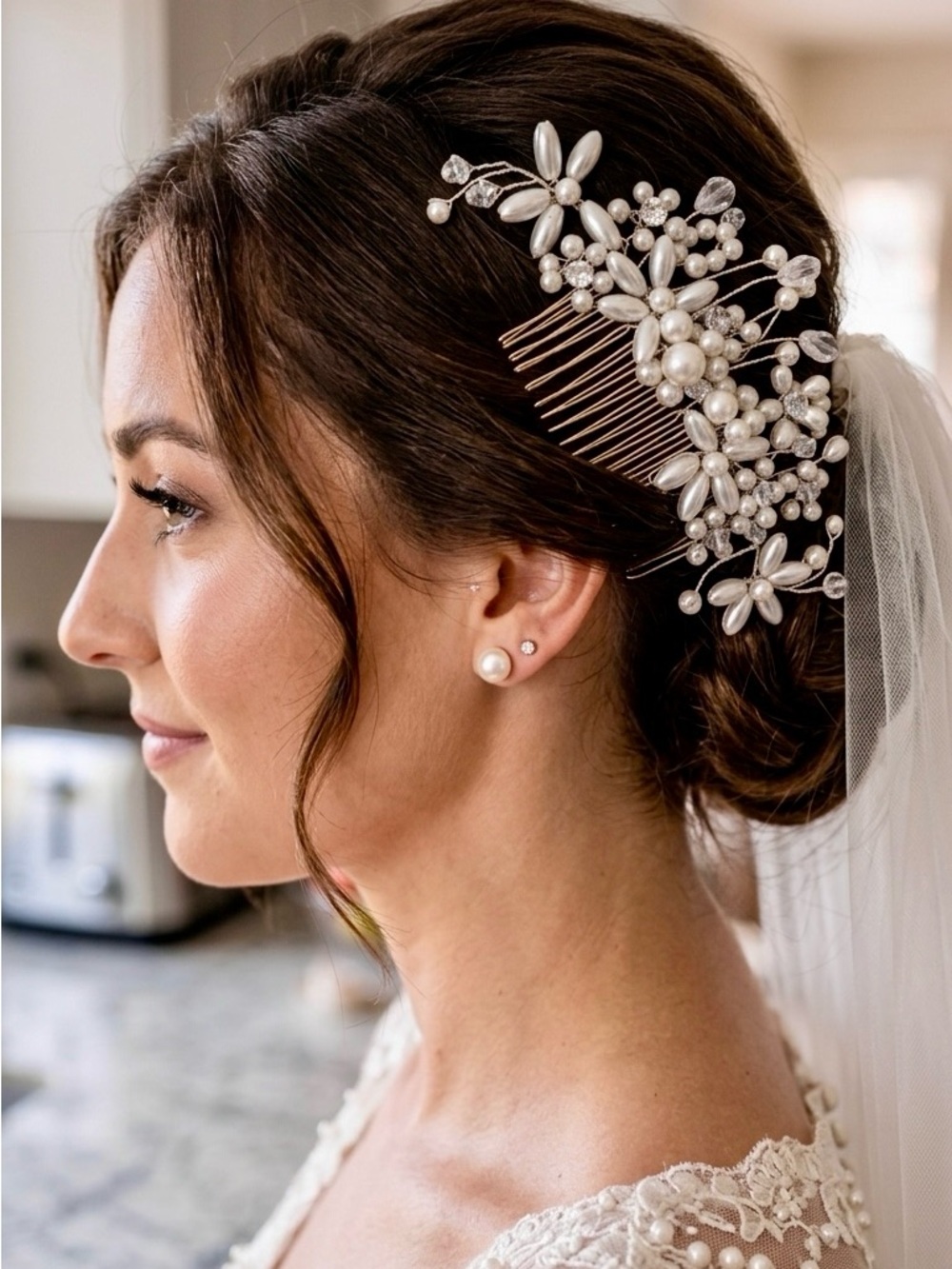 Pearl & Crystal Bridal Hair Comb - White